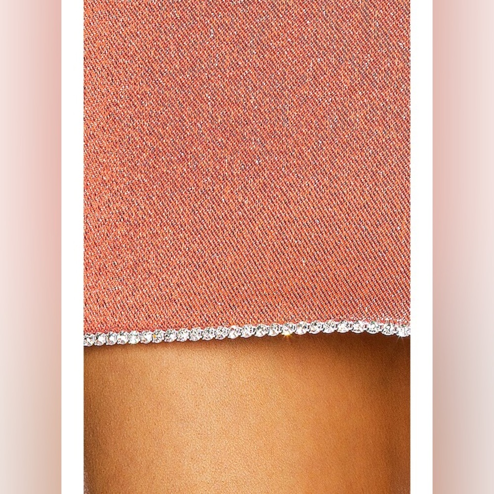 AREA Mini Dress in Crystals Embellished Trim & Metallic Coral - Picture 5 of 16